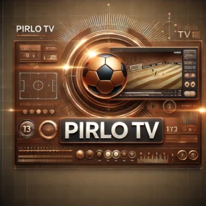 
A sleek digital representation of Pirlo TV, featuring a modern interface with a rich brown color theme, showcasing live sports streaming and dynamic design elements